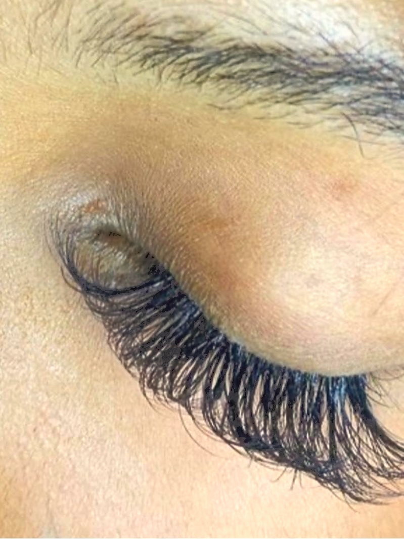 Volume eyelash extensions, close view
